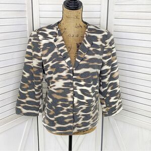 East 5th Animal‎ Leopard Print Ponte Knit Crop Blazer Jacket White Tan Medium